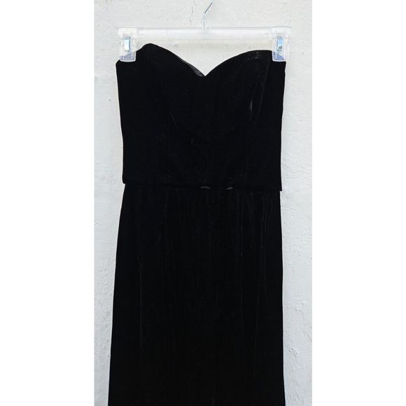 VTG 80s Victor Costa Gown Small 8 Black Velvet Strapless Sweetheart Maxi Dress - Picture 4 of 16